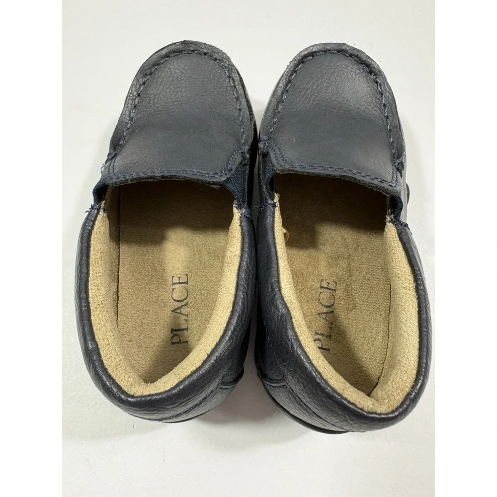 The Children's Place Boys Navy Blue Faux Leather Slip On Loafers Dress Shoes 8T